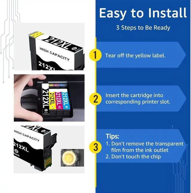 Alt view image 4 of 7 - Palmtree Compatible Ink Cartridge Replacement for 212XL T212XL 212 XL T212 for XP-4100 XP-4105 WF-2830 WF-2850 Printer Ink (4 Packs, 1 Black, 1 Cyan, 1 Magenta, 1 Yellow)