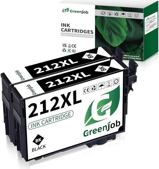 Main image of Greenjob 212XL Black Ink Remanufactured Replacement for 212 Black Ink Cartridges 2 Pack 212 XL T212XL T212 for Workforce WF-2830 WF-2850 Expression Home XP-4100 XP-4105 Printer (2 Black)