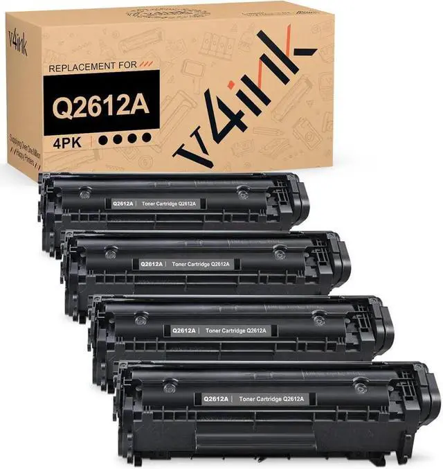 Main image of v4ink 4PK Compatible 12A Toner Cartridge Replacement for 12A Q2612A Toner Black Ink for use with 1012 1018 1020 1022 1022N 3015 M1005 M1319F Canon D420 D450 D480 MF4150 MF4350D MF4370DN Printer