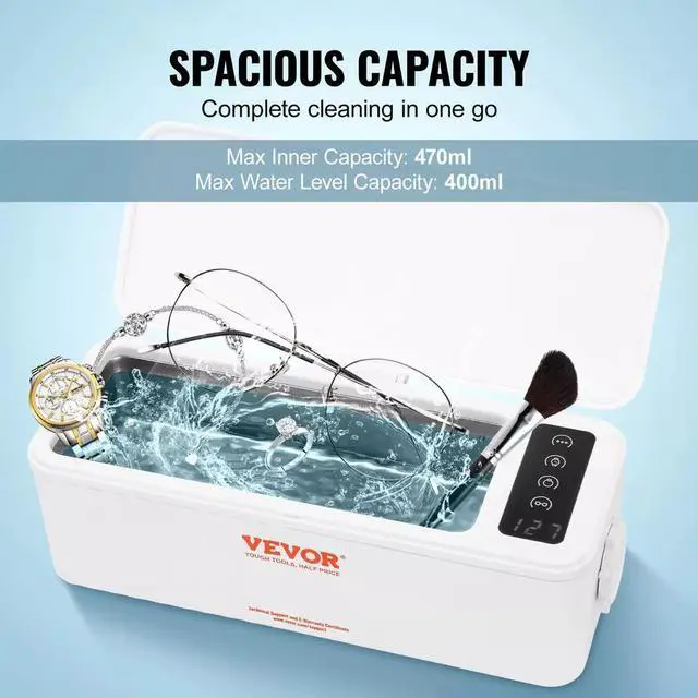 Alt view image 4 of 7 - Ultrasonic Jewelry Cleaner Ultrasonic Cleaner Machine Portable 16oz(470ml)
