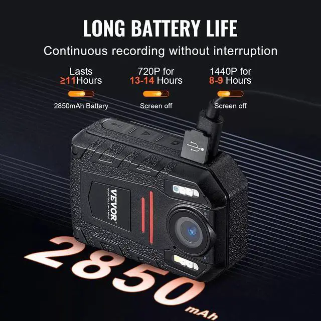 Alt view image 2 of 7 - 1440P Police Body Camera 64G Body Cam with 2850 mAh Battery Night Vision