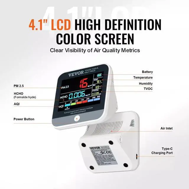 Alt view image 6 of 7 - 8-IN-1 Mini Air Quality Monitor Meter PM1.0/2.5/10 HCHO TVOC Tester
