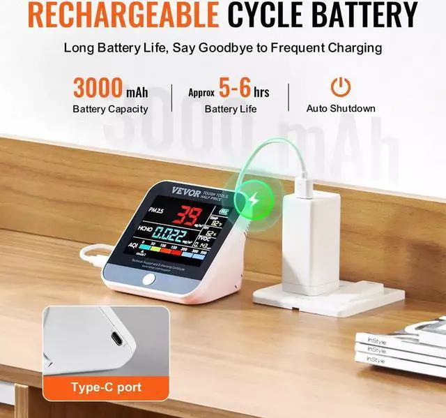 Alt view image 3 of 7 - 8-IN-1 Mini Air Quality Monitor Meter PM1.0/2.5/10 HCHO TVOC Tester