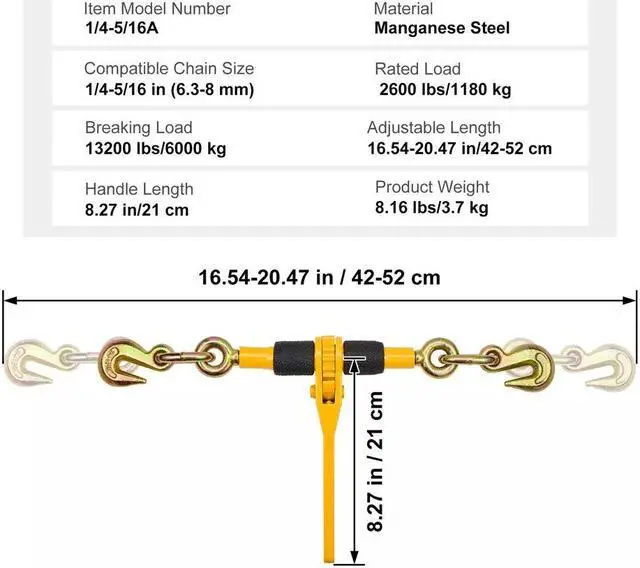 Alt view image 7 of 7 - Chain Binder Ratchet Load Binder 1/4"-5/16" 2600 lbs for Tie Down 2 Pack