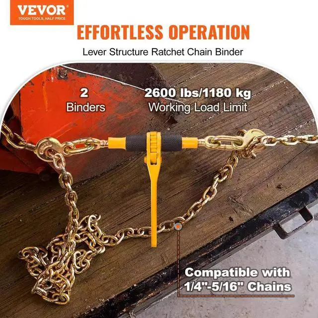 Alt view image 3 of 7 - Chain Binder Ratchet Load Binder 1/4"-5/16" 2600 lbs for Tie Down 2 Pack