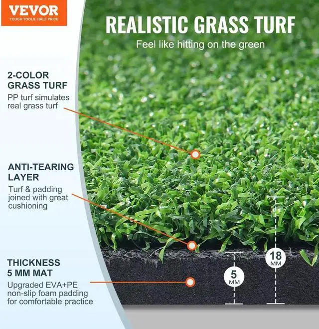 Alt view image 3 of 7 - 5x4ft Golf Hitting Mat Turf Golf Training Aid Indoor Outdoor Practice