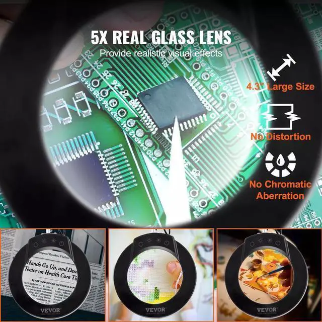 Alt view image 4 of 7 - Magnifying Glass with Light & Base 5X Magnifying Lamp 4.3