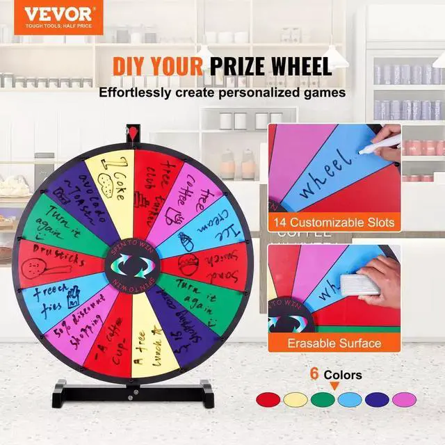 Alt view image 2 of 7 - 24" Spinning Prize Wheel 14 Slots Tabletop Spinner for Trade Show Carnival