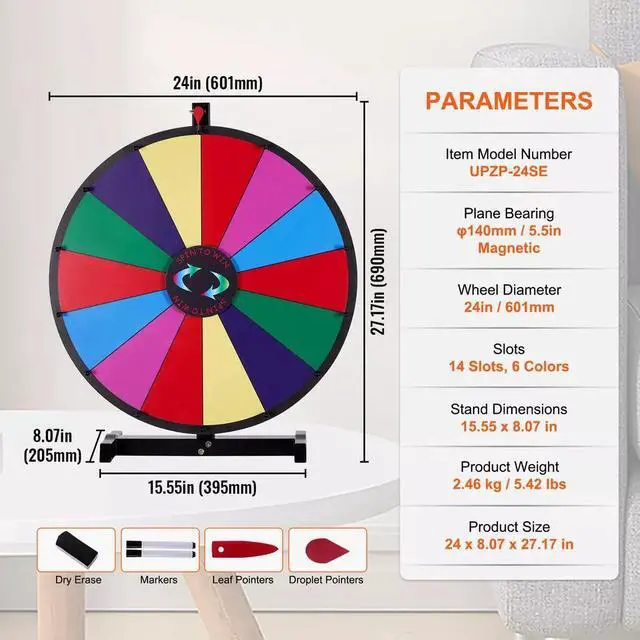 Alt view image 7 of 7 - 24" Spinning Prize Wheel 14 Slots Tabletop Spinner for Trade Show Carnival