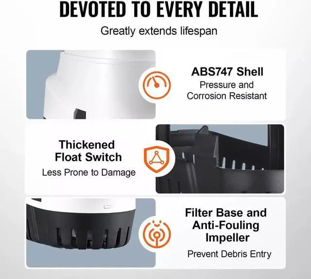 Alt view image 5 of 7 - Electric Bilge Pump Marine Submersible Bilge Sump Water Pump 750GPH 12V