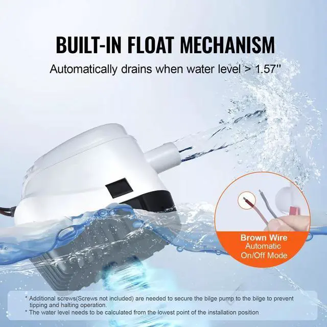 Alt view image 4 of 7 - Electric Bilge Pump Marine Submersible Bilge Sump Water Pump 750GPH 12V