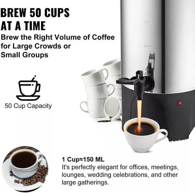 Alt view image 5 of 7 - Commercial Coffee Urn 50 Cup Stainless Steel Coffee Dispenser Fast Brew
