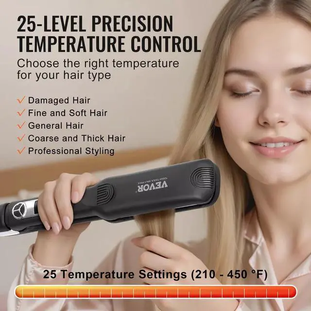 Alt view image 4 of 7 - Hair Straightener 1.5-inch Titanium Flat Iron & Negative Ion 25 Temp Level