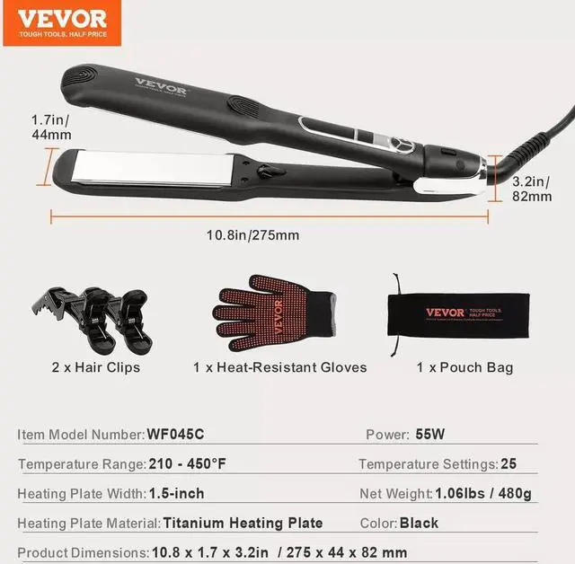 Alt view image 7 of 7 - Hair Straightener 1.5-inch Titanium Flat Iron & Negative Ion 25 Temp Level