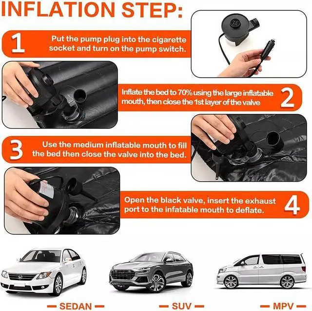 Alt view image 6 of 7 - Inflatable Car Travel Air Mattress Back Seat w/ Air Pump Car Sleeping Mattress