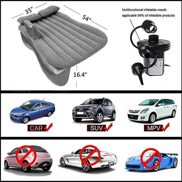 Alt view image 4 of 7 - Inflatable Car Travel Air Mattress Back Seat w/ Air Pump Car Sleeping Mattress