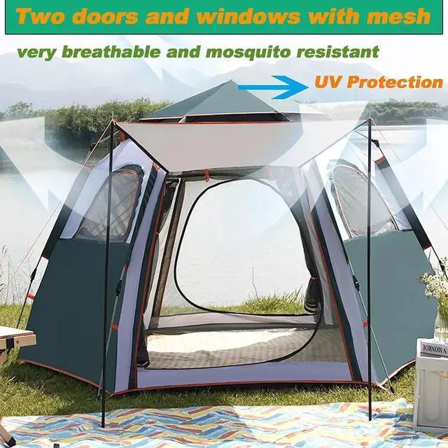 Alt view image 6 of 7 - Camping Tent Waterproof Windproof 5 Person Easy Pop Up Setup Outdoor Picnic