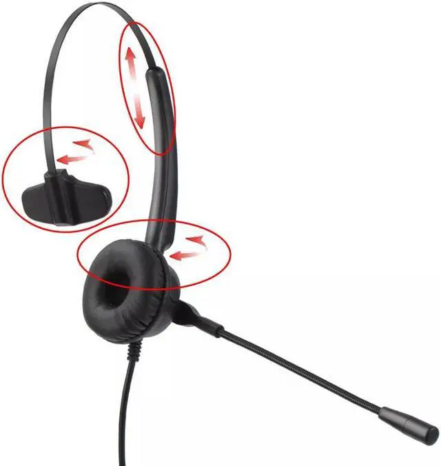 Alt view image 4 of 7 - Mono Office Headphone with Microphone Headset with RJ9 Jack & 3.5mm Connector