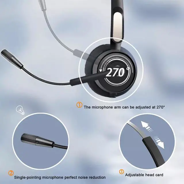 Alt view image 7 of 7 - Mono Office Headphone with Microphone Headset with RJ9 Jack & 3.5mm Connector