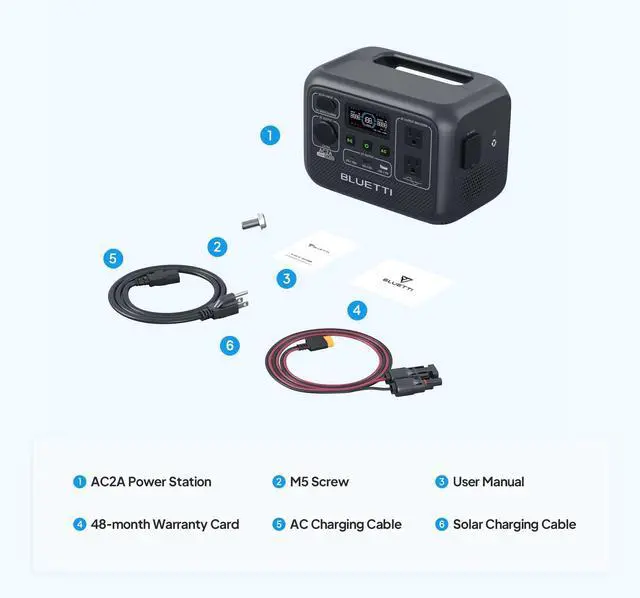 Alt view image 3 of 7 - BLUETTI Portable Power Station AC2A with 100W Solar Panel, 204Wh LiFePO4 Battery Backup w/ 2 300W (600W Power Lifting) AC Outlets, Recharge to 80% in 40 Min., Solar Generator for Outdoor Camping