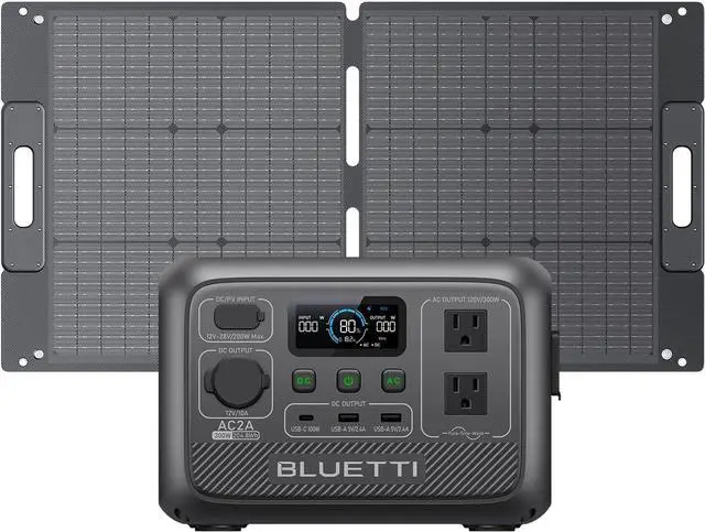 Main image of BLUETTI Portable Power Station AC2A with 100W Solar Panel, 204Wh LiFePO4 Battery Backup w/ 2 300W (600W Power Lifting) AC Outlets, Recharge to 80% in 40 Min., Solar Generator for Outdoor Camping