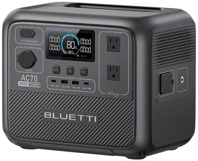 Main image of BLUETTI AC70 Portable Solar Generator, 768Wh LiFePO4 Power Station,80% Charge in 45 Mins, 1000W Rated Power (2000W Lifting Power) for Camping, Hiking, Home Backup