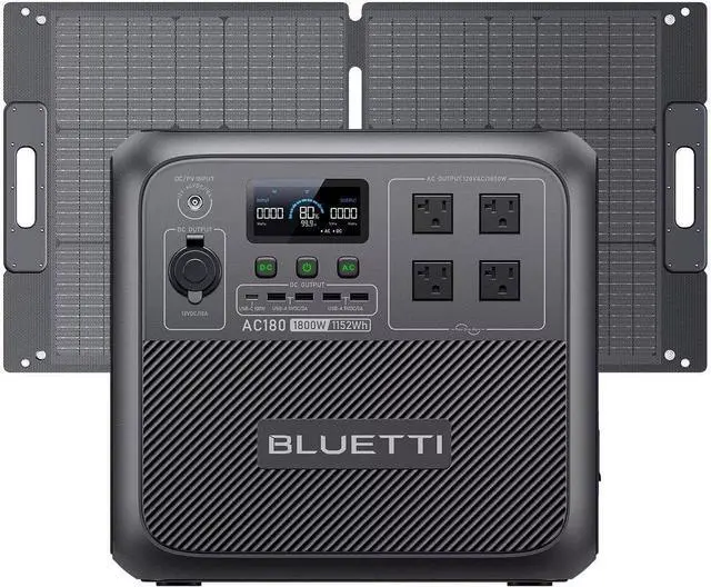 Main image of BLUETTI Solar Generator AC180 with 100W Solar Panel Included, 1152Wh Portable Power Station w/ 4 1800W (2700W Surge) AC Outlets, LiFePO4 Emergency Power for Camping, Off-grid, Power Outage