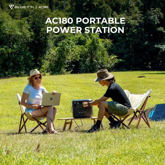 Alt view image 2 of 7 - BLUETTI Solar Generator AC180 with 100W Solar Panel Included, 1152Wh Portable Power Station w/ 4 1800W (2700W Surge) AC Outlets, LiFePO4 Emergency Power for Camping, Off-grid, Power Outage