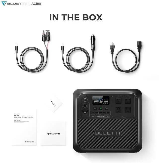 Alt view image 6 of 7 - BLUETTI Solar Generator AC180 with 100W Solar Panel Included, 1152Wh Portable Power Station w/ 4 1800W (2700W Surge) AC Outlets, LiFePO4 Emergency Power for Camping, Off-grid, Power Outage