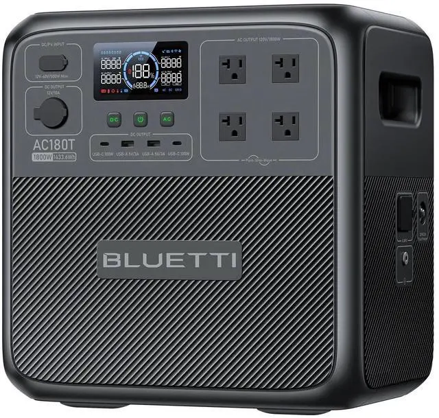 Main image of BLUETTI AC180T Portable Power Station, 1432Wh LiFePO4 Battery Backup, 1800W (3600W Surge) AC Outlets, 0-80% Charge in 45 Min, Solar Generator for Camping, Outdoors, Emergency
