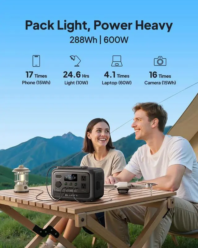 Alt view image 7 of 7 - BLUETTI Elite 30 V2 Portable Power Station 288Wh 600W Solar Generator for Camping & Backup