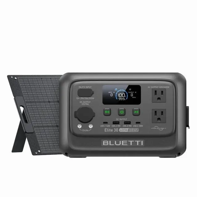 Main image of BLUETTI Elite 30 V2 Lightweight Portable Power Station, W/100W Solar Panel,288Wh 600W, Solar Generator for Outdoor Use