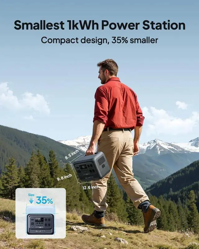 Alt view image 3 of 7 - BLUETTI Elite 100 V2 Portable Solar Generator, 1024Wh LFP Battery, 1800W AC Output, Compact Backup Power for Camping and Home