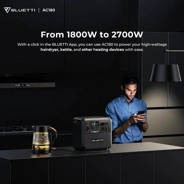 Alt view image 2 of 7 - Bluetti AC180 Solar Generator, 1440W | 1152Wh LiFePO4 Power Station, Portable for Off-Grid, Home, Camping, RV