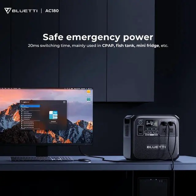 Alt view image 3 of 7 - Bluetti AC180 Solar Generator, 1440W | 1152Wh LiFePO4 Power Station, Portable for Off-Grid, Home, Camping, RV