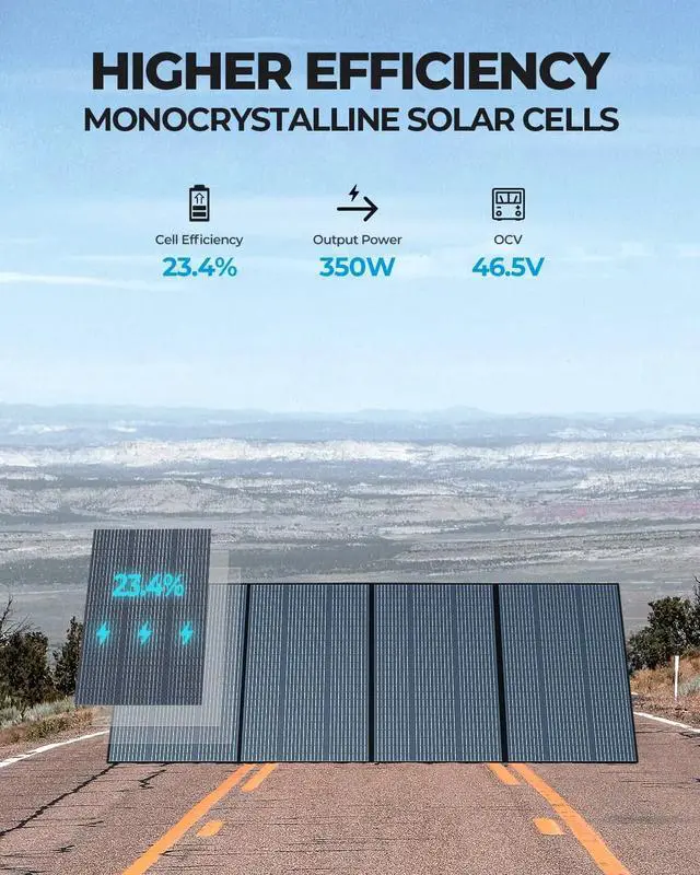 Alt view image 3 of 6 - BLUETTI PV350 Solar Panel for AC200P/AC200MAX/AC300/EP500/EP500Pro Solar Generator, Foldable Solar Charger for RV, Camping, Power Outage,Renew