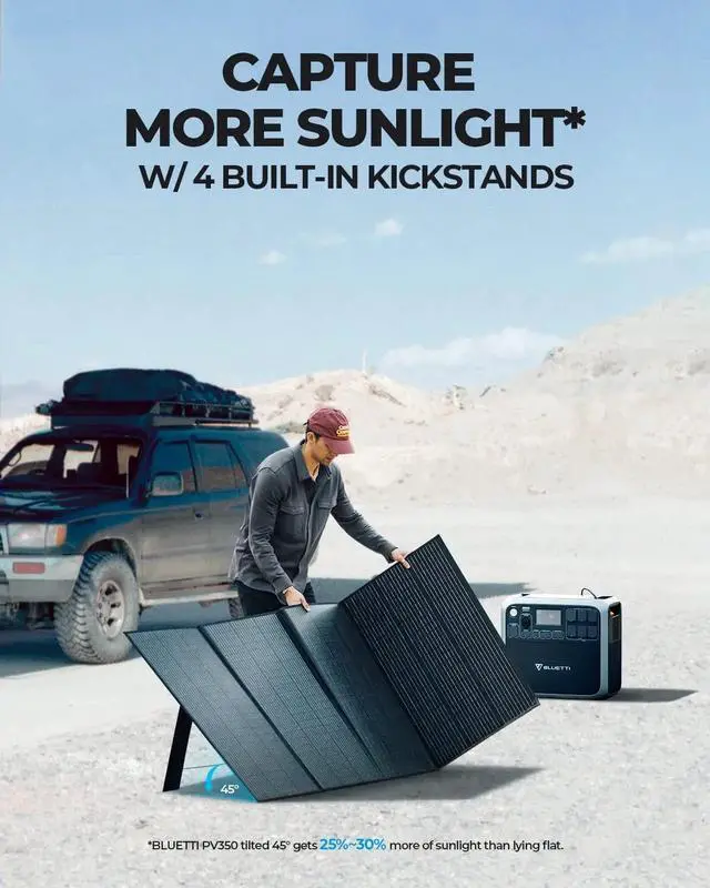 Alt view image 5 of 6 - BLUETTI PV350 Solar Panel for AC200P/AC200MAX/AC300/EP500/EP500Pro Solar Generator, Foldable Solar Charger for RV, Camping, Power Outage,Renew