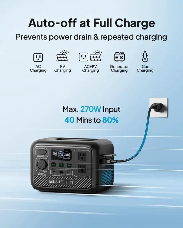 Alt view image 4 of 7 - BLUETTI AC2A Portable Solar Generator, 204.8Wh LiFePO4 Power Station With 300W Rated Power (600W Lifting Power) for Camping, Hiking, Home, 0-80% Recharge in 45 Mins