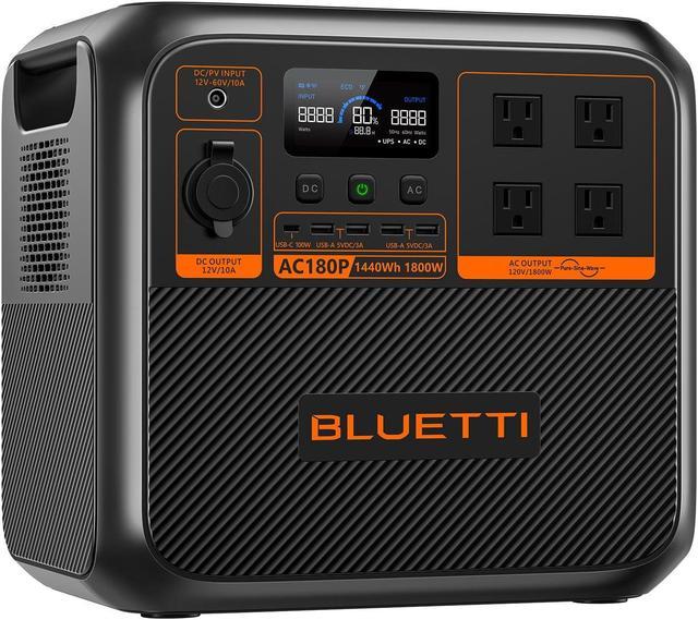  BLUETTI Portable Power Station AC180, 1152Wh LiFePO4 Battery  Backup w/ 4 1800W (2700W peak) AC Outlets, 0-80% in 45 Min., Solar  Generator for Camping, Off-grid, Power Outage : Patio, Lawn & Garden