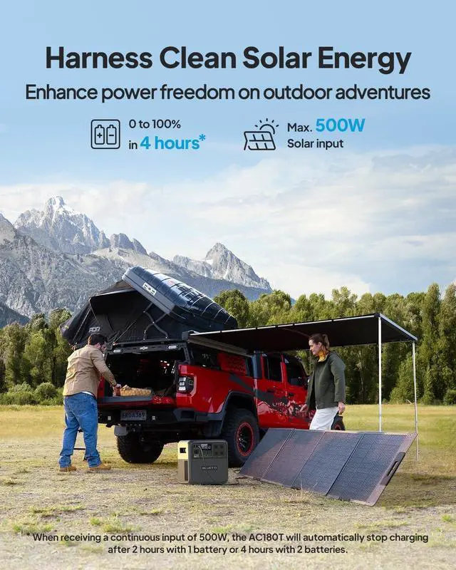 Alt view image 4 of 7 - BLUETTI AC180T Portable Power Station, 1432Wh LiFePO4 Battery Backup, 1800W (3600W Surge) AC Outlets, 0-80% Charge in 45 Min, Solar Generator for Camping, Outdoors, Emergency,Renew