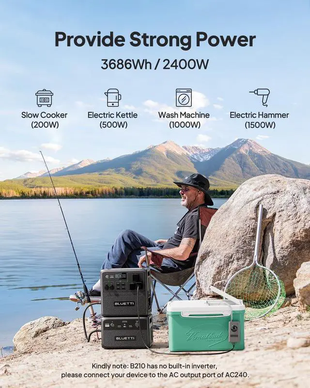 Alt view image 2 of 7 - BLUETTI Portable Power Station AC240 + B210,Expandable to 3686Wh, 3 AC Outlets, IP65 Solar Generator for Camping, RV, and Home Backup