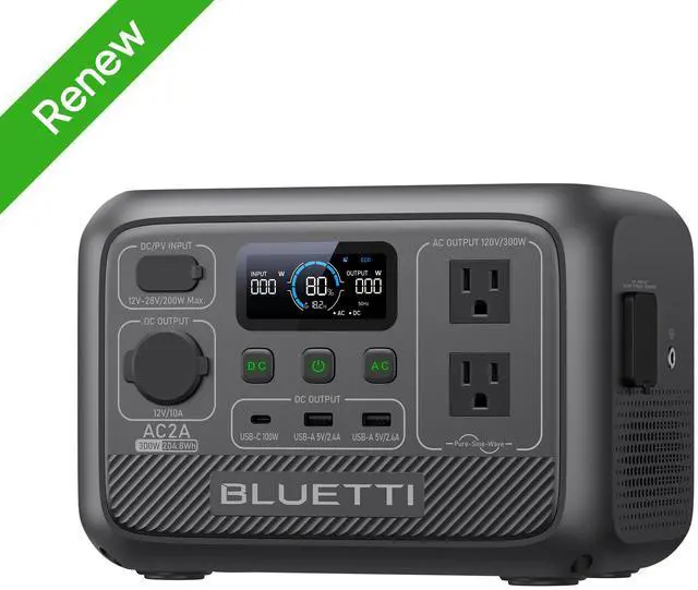 Main image of BLUETTI AC2A Portable Solar Generator, 204.8Wh LiFePO4 Power Station With 300W Rated Power (600W Lifting Power) for Camping, Hiking, Home, 0-80% Recharge in 45 Mins