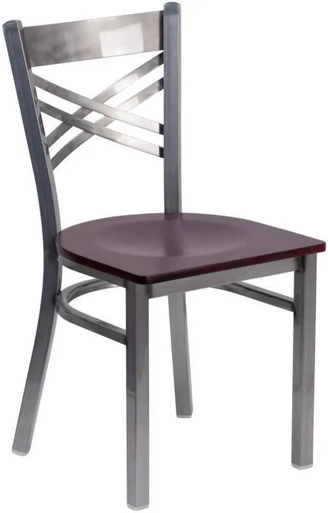 Alt view image 16 of 20 - Flash Furniture HERCULES Series Clear Coated ''X'' Back Metal Restaurant Chair - Mahogany Wood Seat