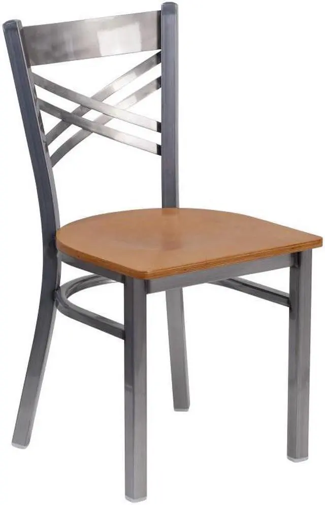 Alt view image 6 of 17 - Flash Furniture HERCULES Series Clear Coated ''X'' Back Metal Restaurant Chair - Natural Wood Seat