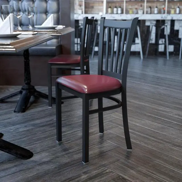 Alt view image 9 of 13 - Flash Furniture XU-DG-6Q2B-VRT-BURV-GG Hercules Series Black Vertical Back Metal Restaurant Chair with Burgundy Vinyl Seat