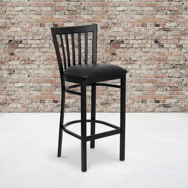 Alt view image 5 of 9 - HERCULES Series Black School House Back Metal Restaurant Barstool - Black Vinyl Seat
