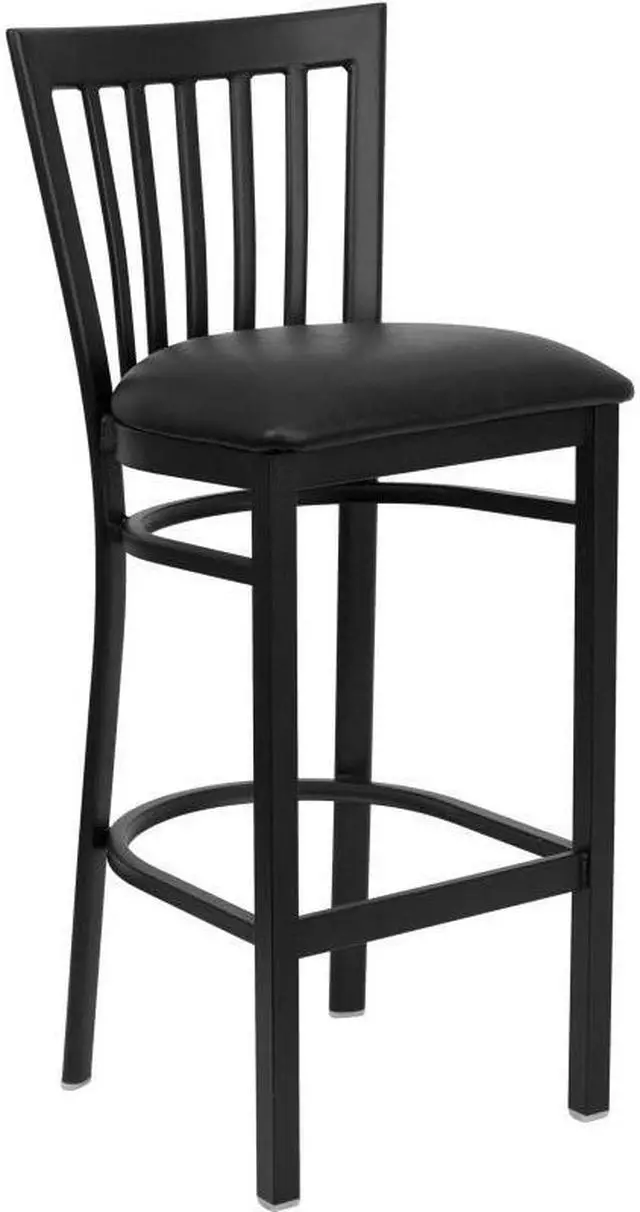 Alt view image 6 of 9 - HERCULES Series Black School House Back Metal Restaurant Barstool - Black Vinyl Seat