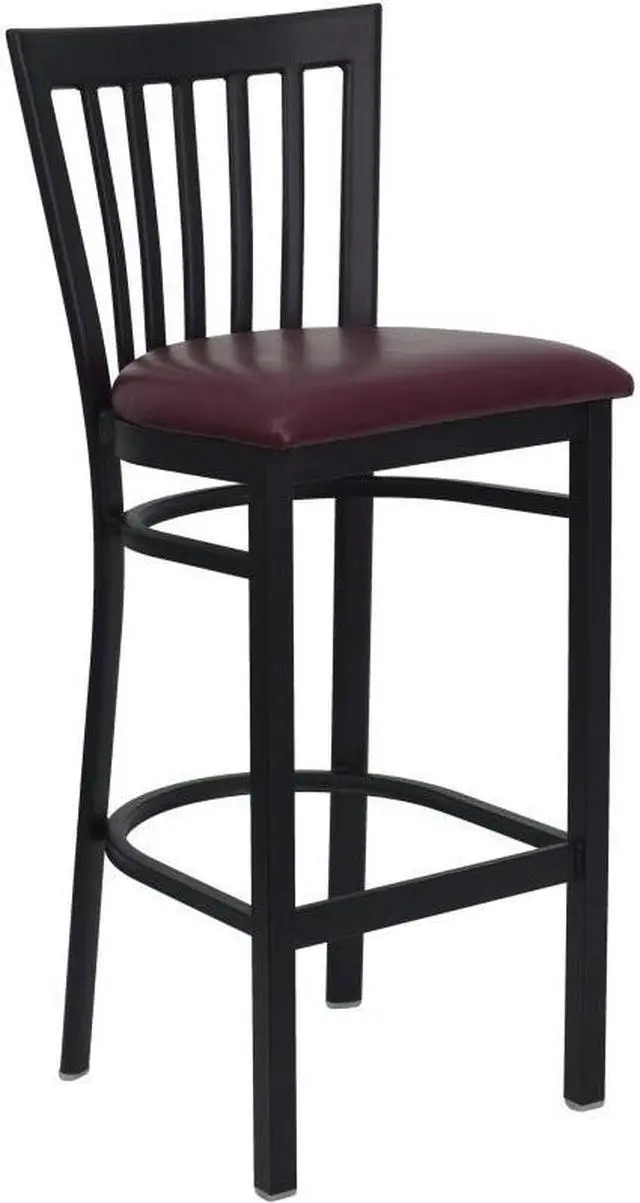 Alt view image 7 of 14 - Flash Furniture XU-DG6R8BSCH-BAR-BURV-GG Hercules Series Black School House Back Metal Restaurant Bar Stool with Burgundy Vinyl Seat