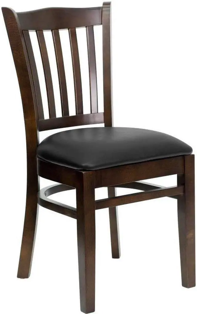 Alt view image 7 of 17 - Flash Furniture XU-DGW0008VRT-WAL-BLKV-GG Hercules Series Walnut Finished Vertical Slat Back Wooden Restaurant Chair with Black Vinyl Seat