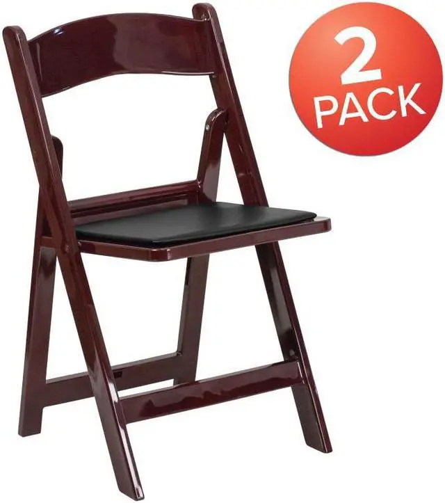 Alt view image 18 of 20 - 2 Pack HERCULES Series 1000 lb. Capacity Red Mahogany Resin Folding Chair with Black Vinyl Padded Seat